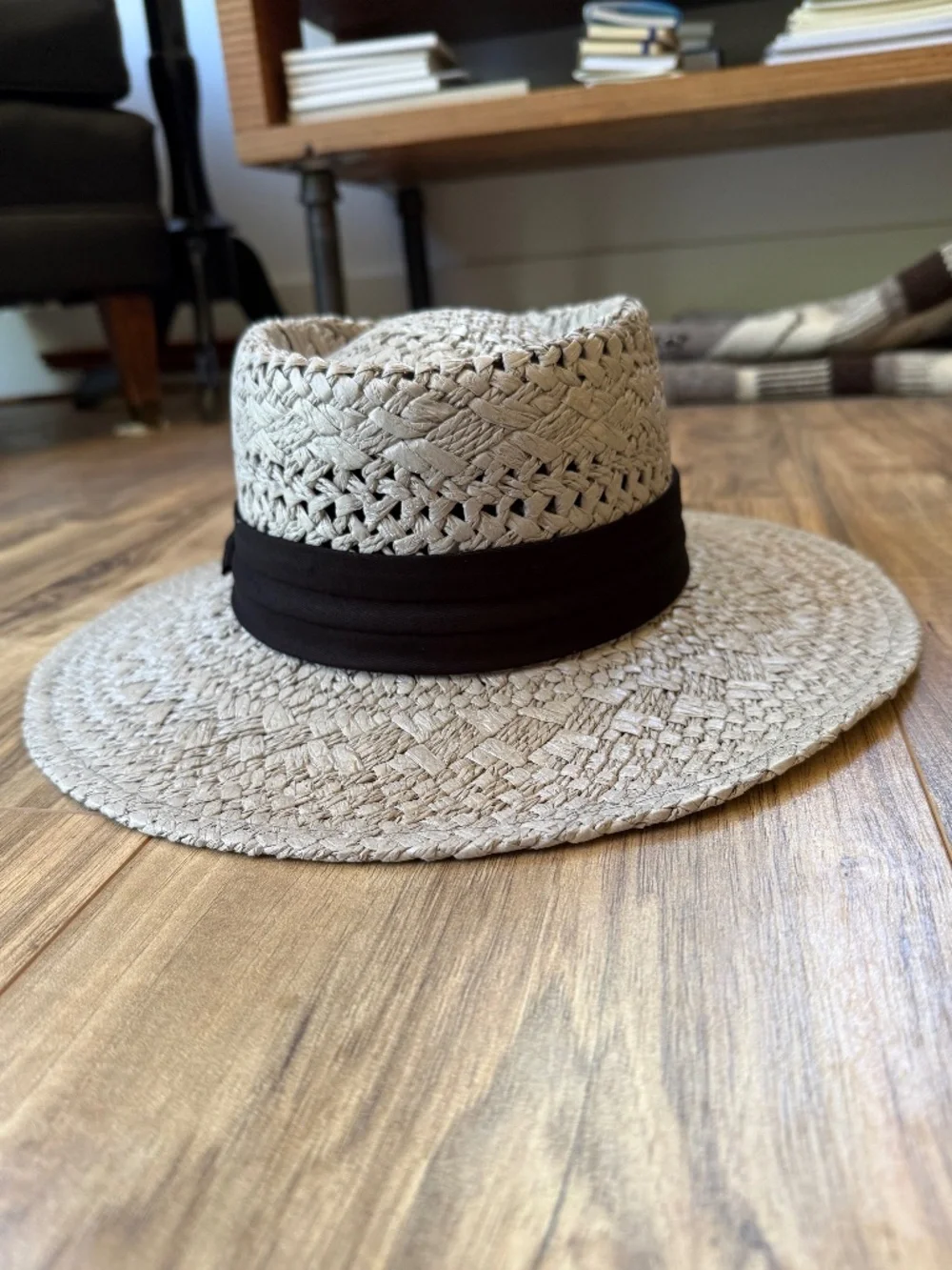 Paper Straw Hat With Ribbon Trim